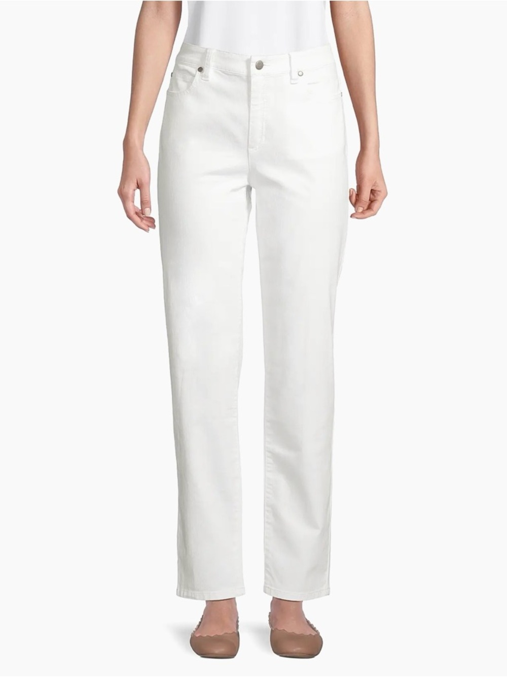 NWT Eileen Fisher High Rise Stretch Straight Jeans White Size 16